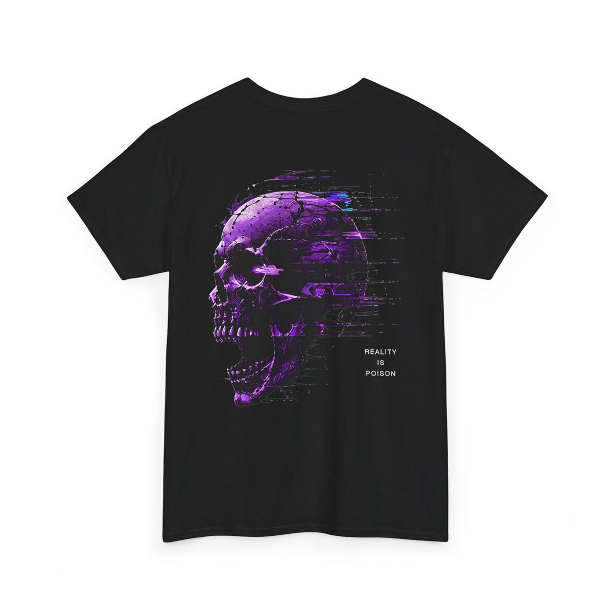 Reality Is Poison Glitch Skull T-Shirt in Black — back view