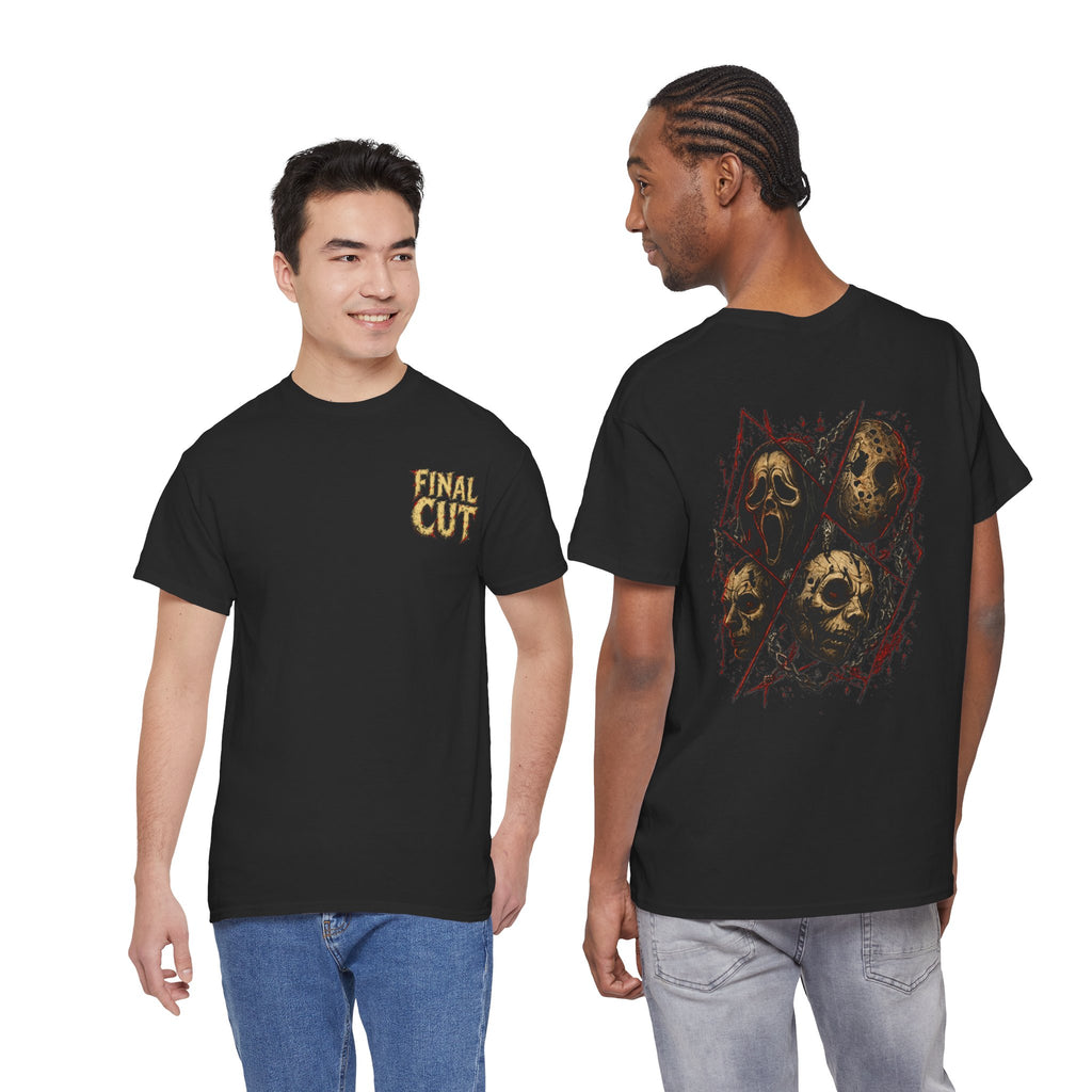 Final Cut Horror Mask T-Shirt in Black — model view