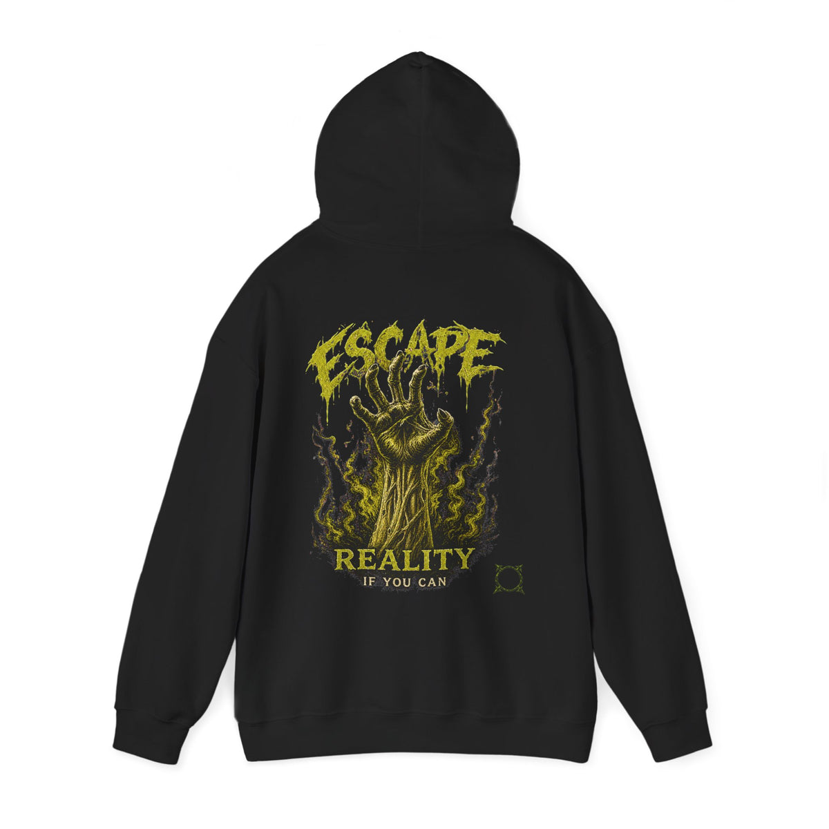 Escape Reality Zombie Hand Hoodie in Black — back view