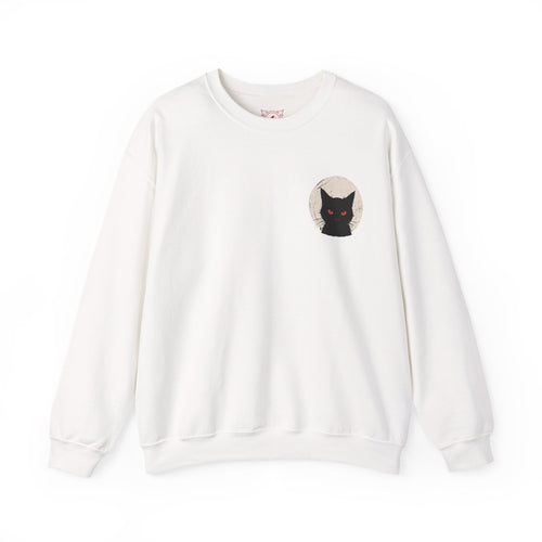 Black Cat Moon Sweatshirt in White — front view