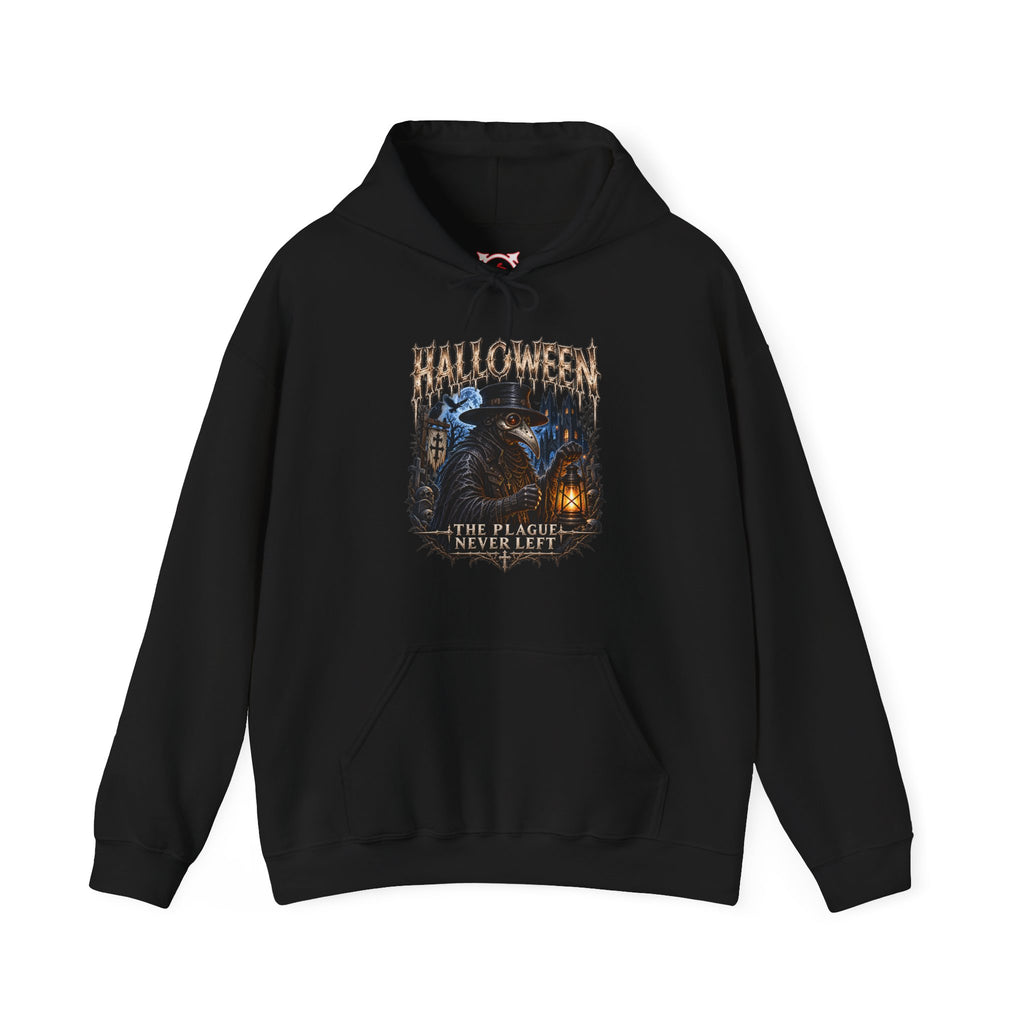 Plague Watch Plague Doctor Hoodie in Black — front view