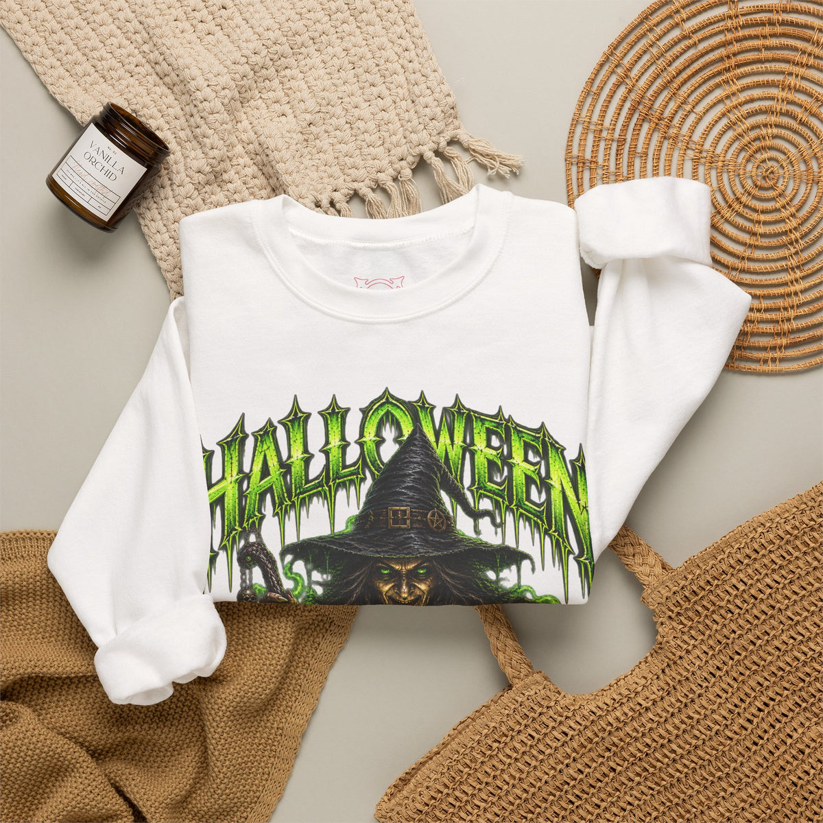 Magic Is Real Witch Sweatshirt in White — folded view