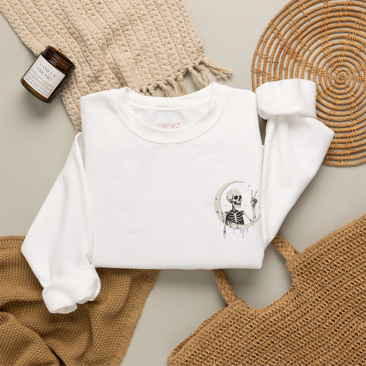Crescent Skeleton Sweatshirt in White — folded view