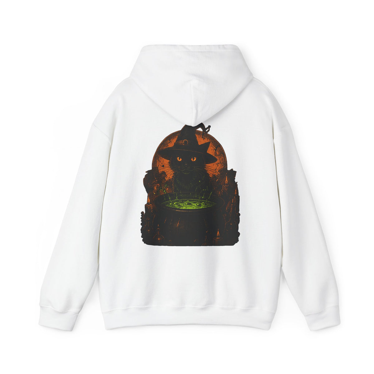 Cauldron Club Black Cat Hoodie in White — back view