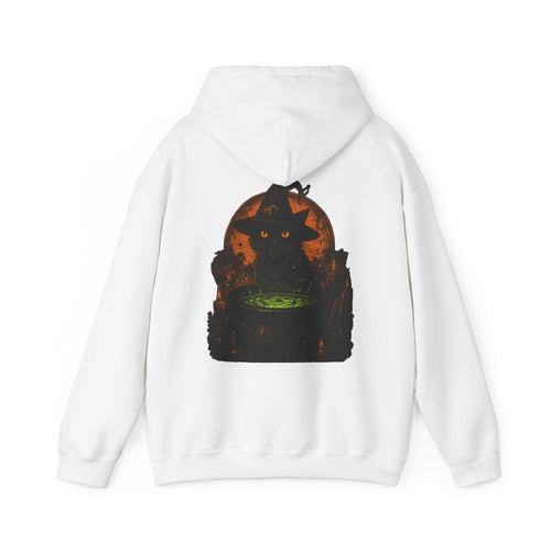 Cauldron Club Black Cat Hoodie in White — back view