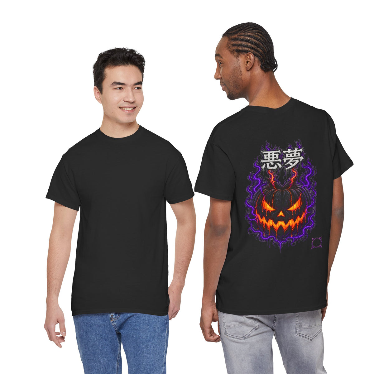 Nightmare Flame Pumpkin T-Shirt in Black — model view