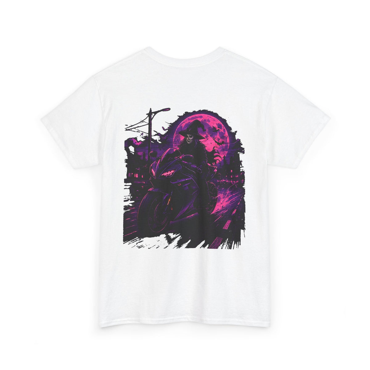 Night Ride Motorcycle T-Shirt in White — back view