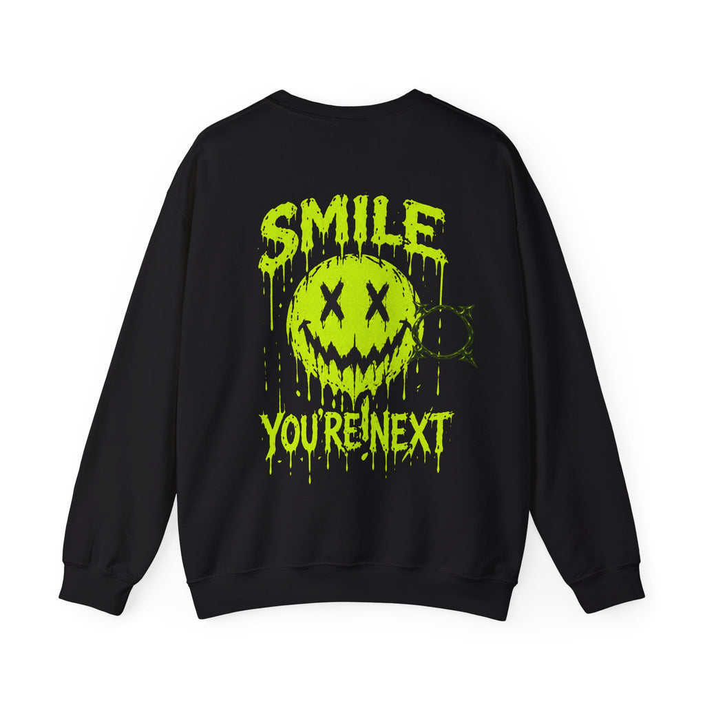 You Are Next Creepy Smiley Sweatshirt in Black — back view