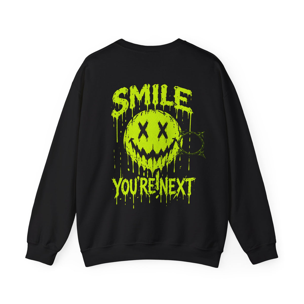 You Are Next Creepy Smiley Sweatshirt in Black — back view
