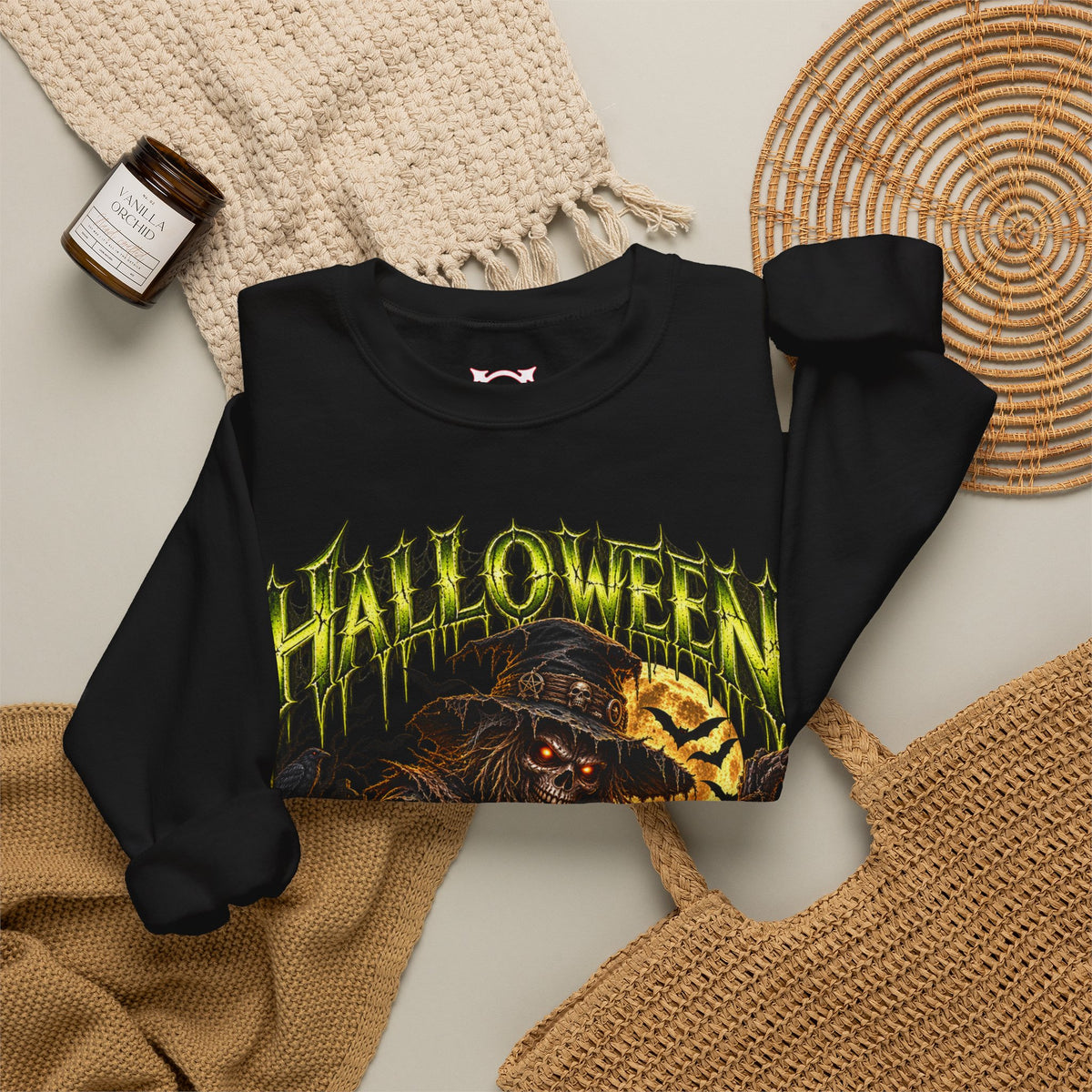 No One Leaves Scarecrow Sweatshirt in Black — folded view