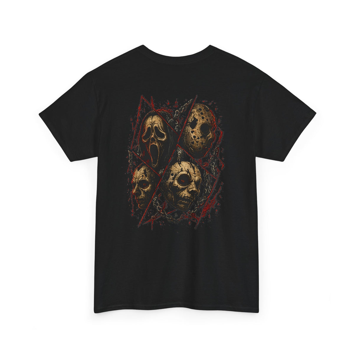 Final Cut Horror Mask T-Shirt in Black — back view