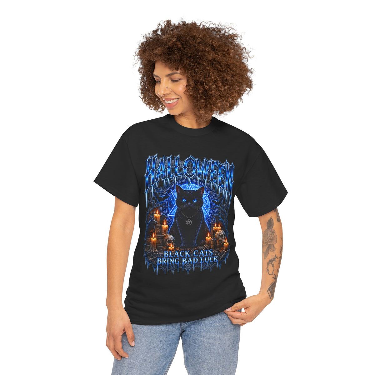 Black Cat Ritual T-Shirt in Black — model view