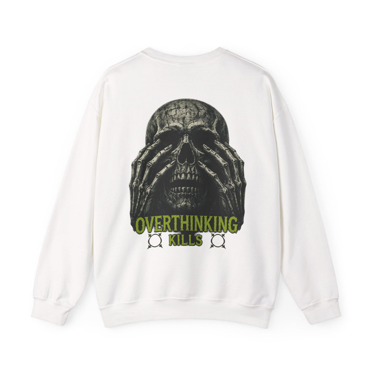 Overthinking Kills Skull Sweatshirt in White — back view