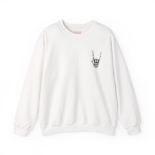 Bone Sign Skeleton Hand Sweatshirt in White — front view