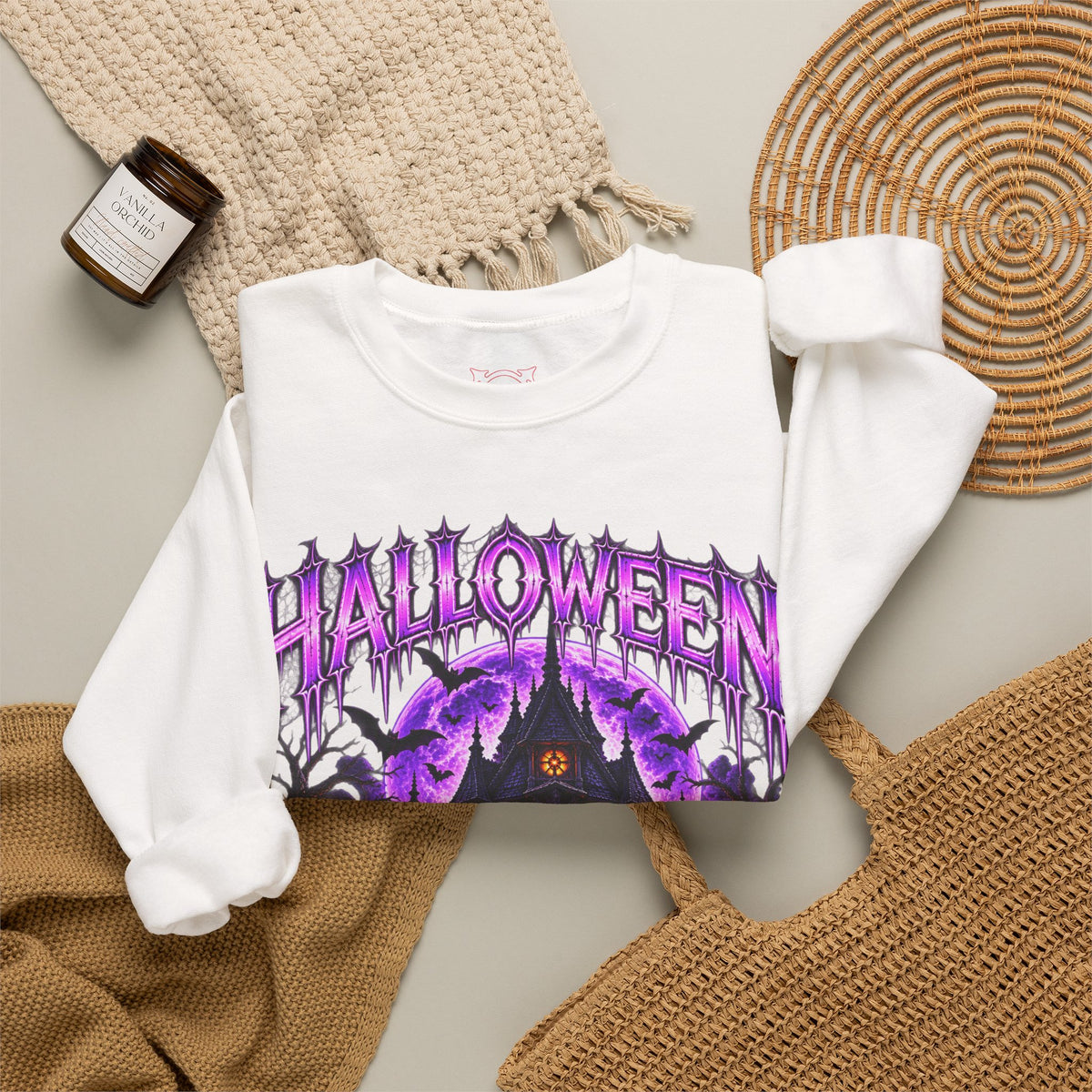 Haunted Home Sweatshirt in White — folded view