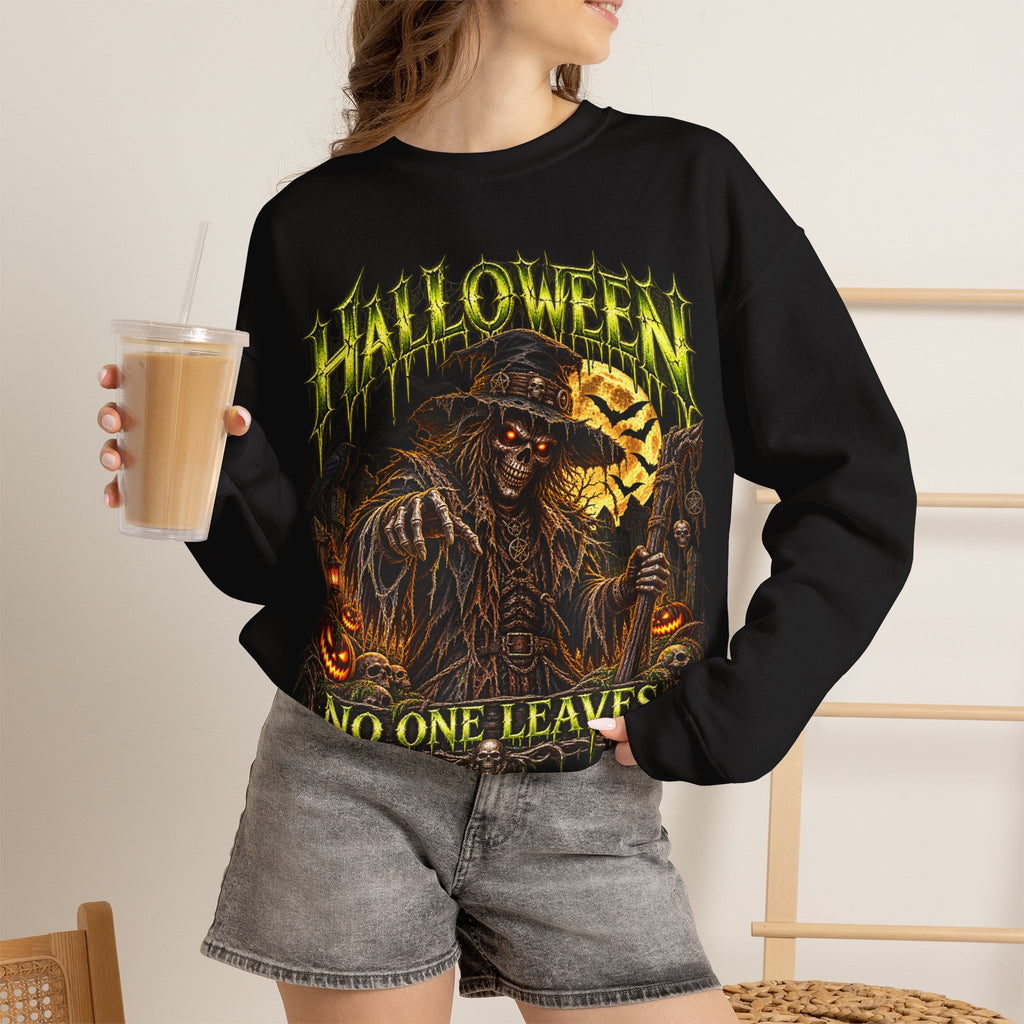 No One Leaves Scarecrow Sweatshirt in Black — model view