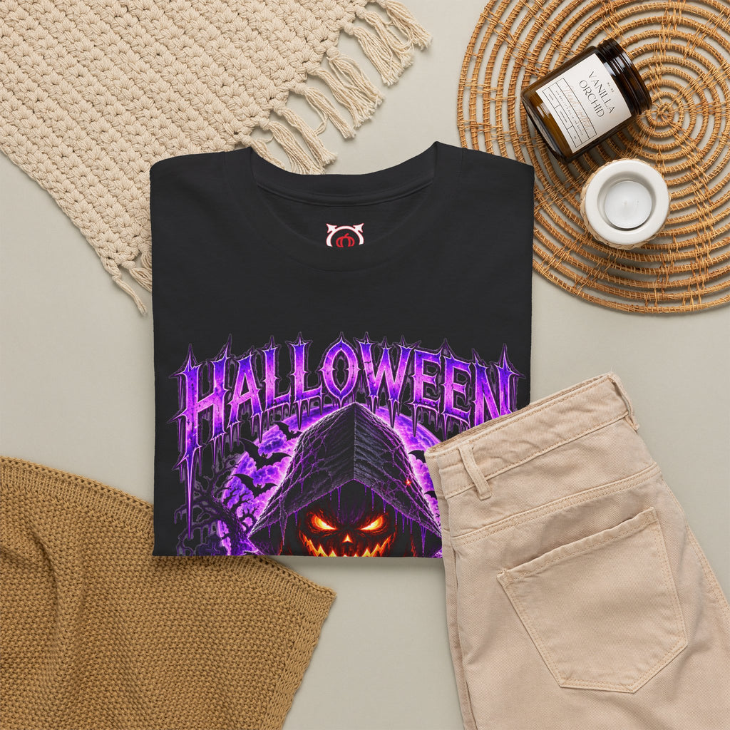 Fear the Night Pumpkin T-Shirt in Black — folded view