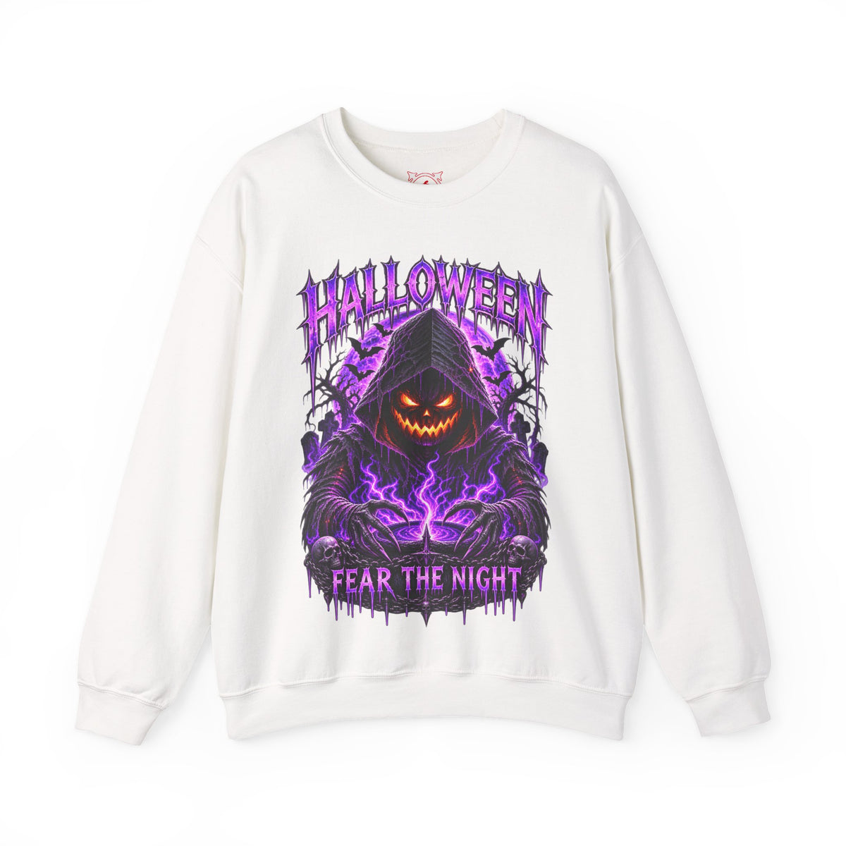 Fear the Night Pumpkin Sweatshirt in White — front view