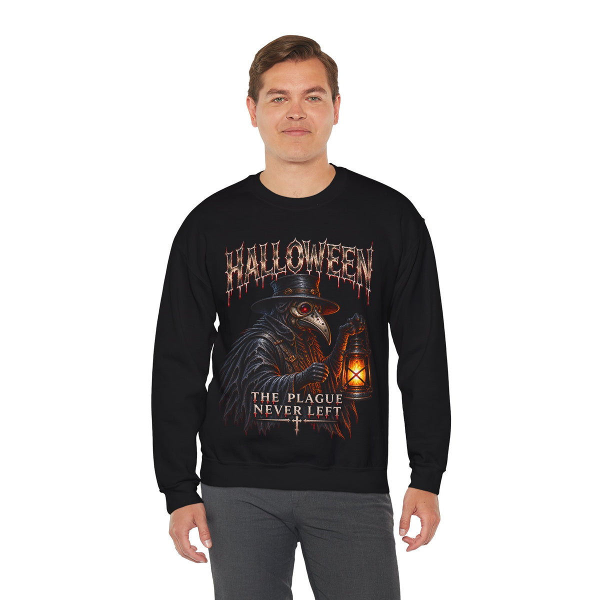 Last Lantern Plague Doctor Sweatshirt in Black — model view