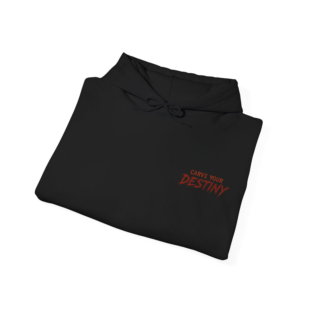 Carve Your Destiny Pumpkin Hoodie in Black — folded view