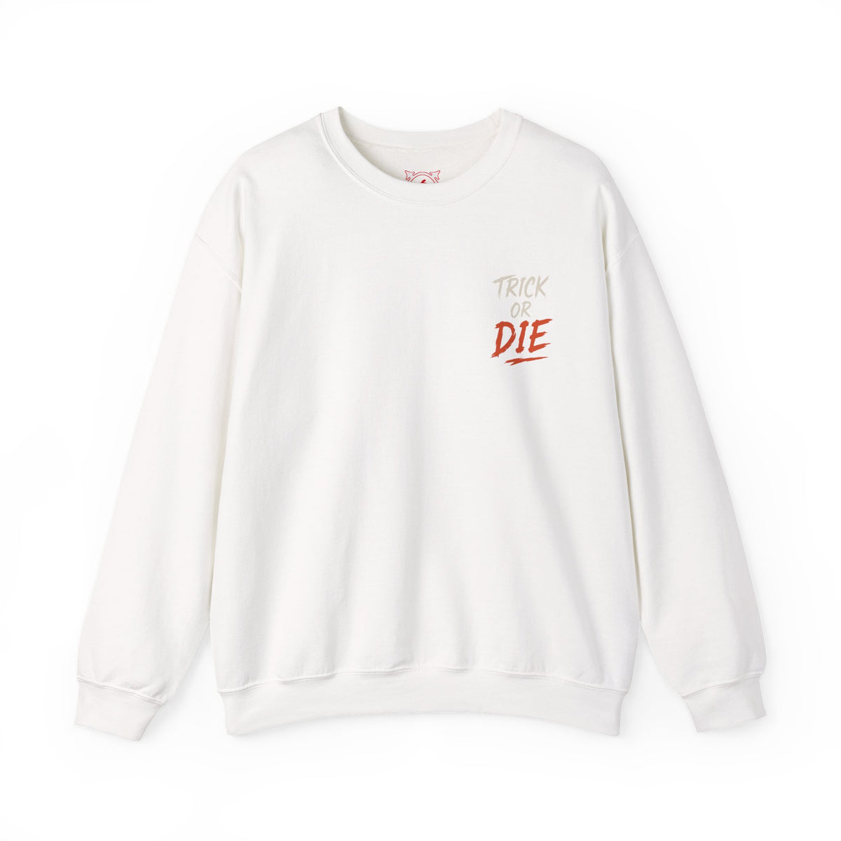 Trick or Die Halloween Sweatshirt in White — front view