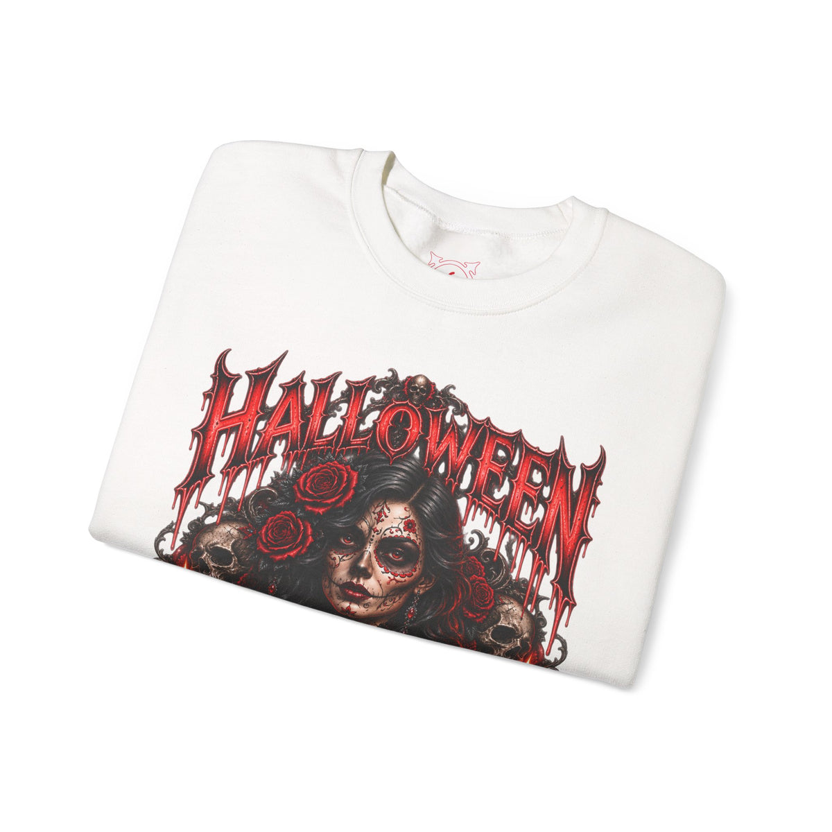 Beauty of the Dead Gothic Portrait Sweatshirt in White — folded view