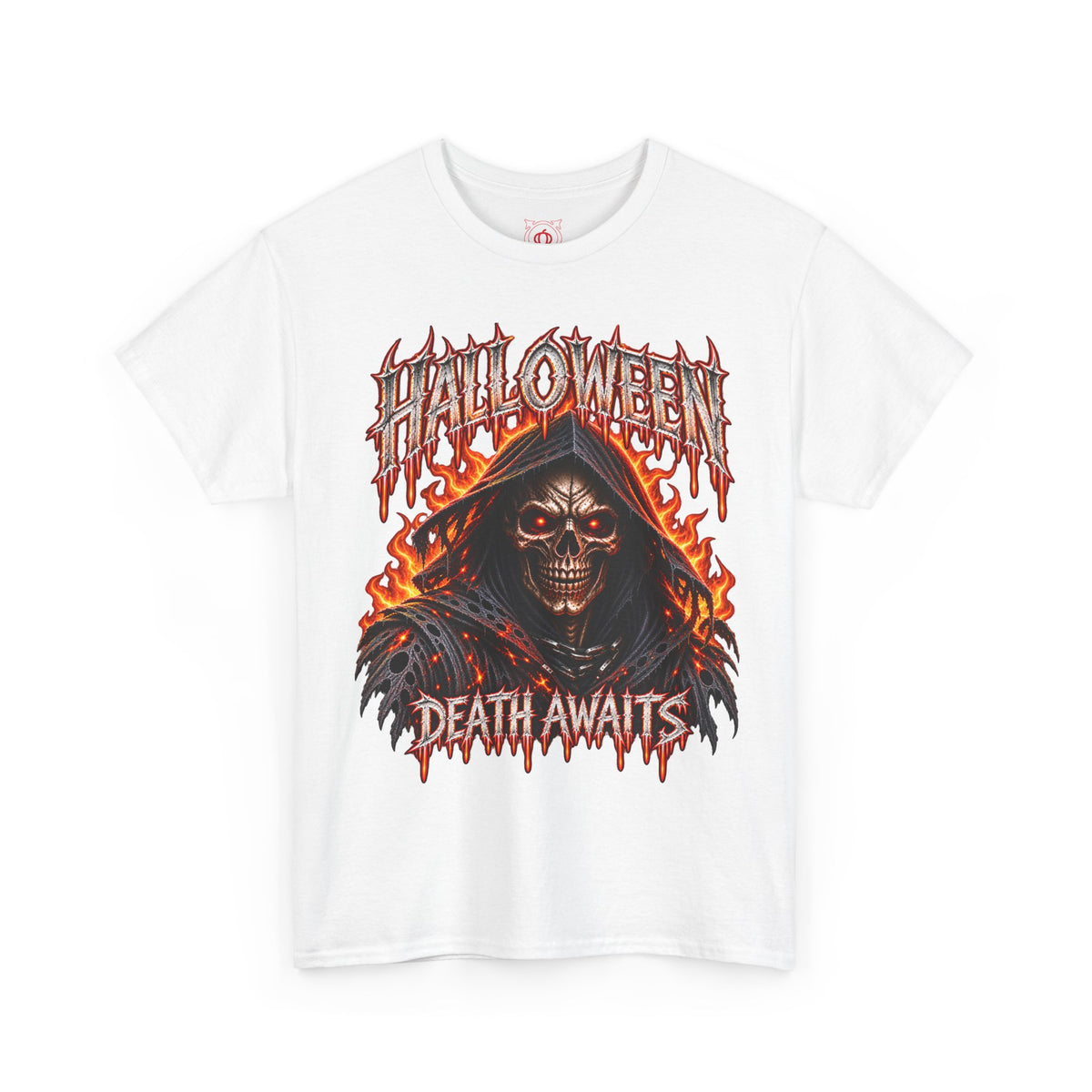 Death Awaits Grim Reaper T-Shirt in White — front view