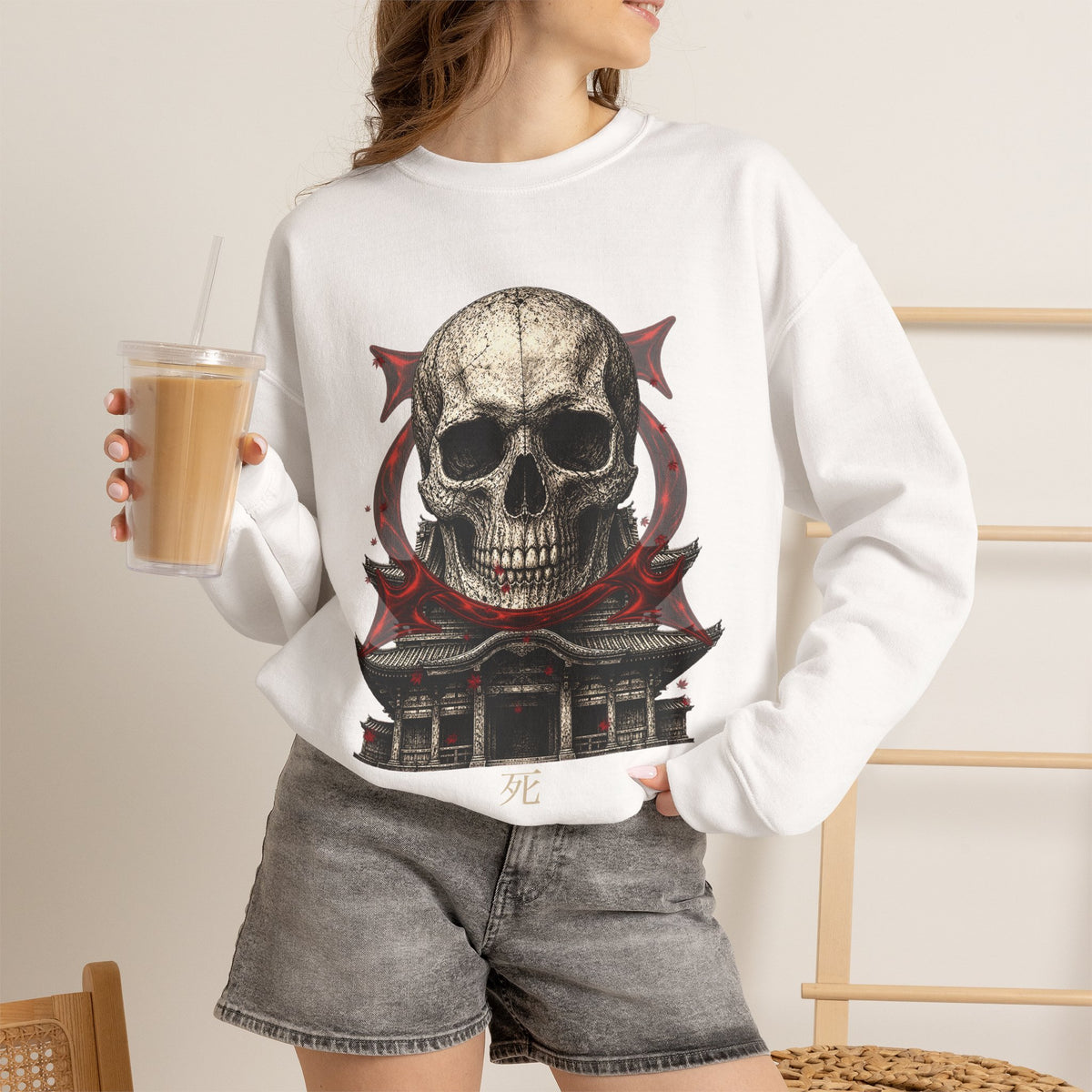 Skull Temple Sweatshirt in White — model view