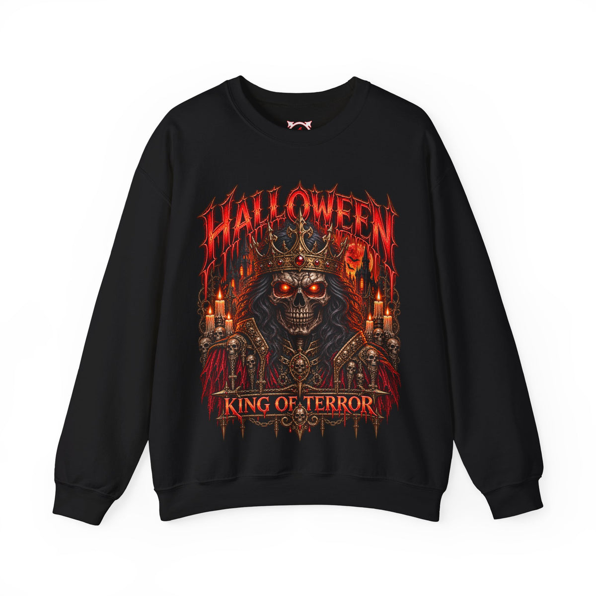 King of Terror Skeleton Sweatshirt in Black — front view