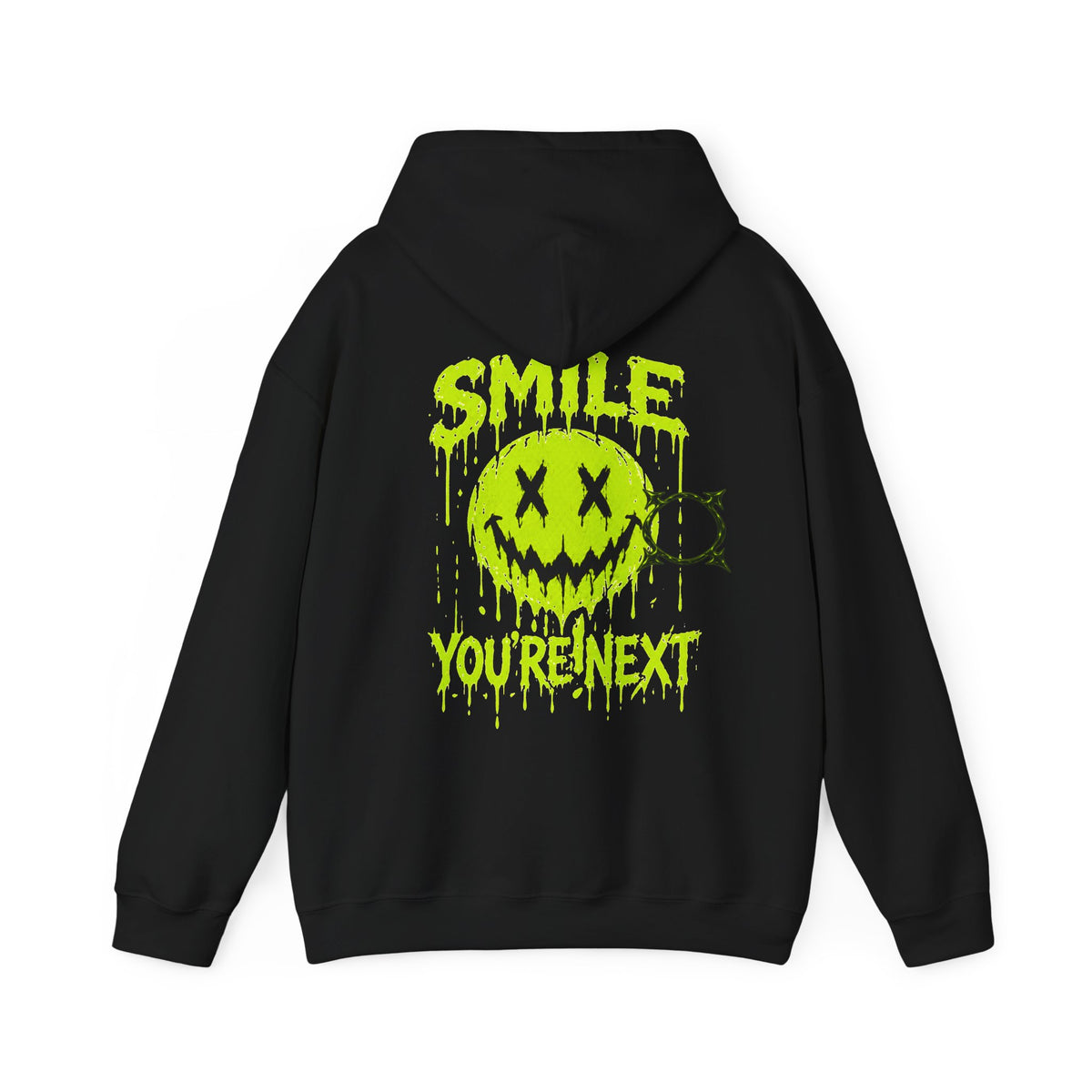 You Are Next Creepy Smiley Hoodie in Black — back view