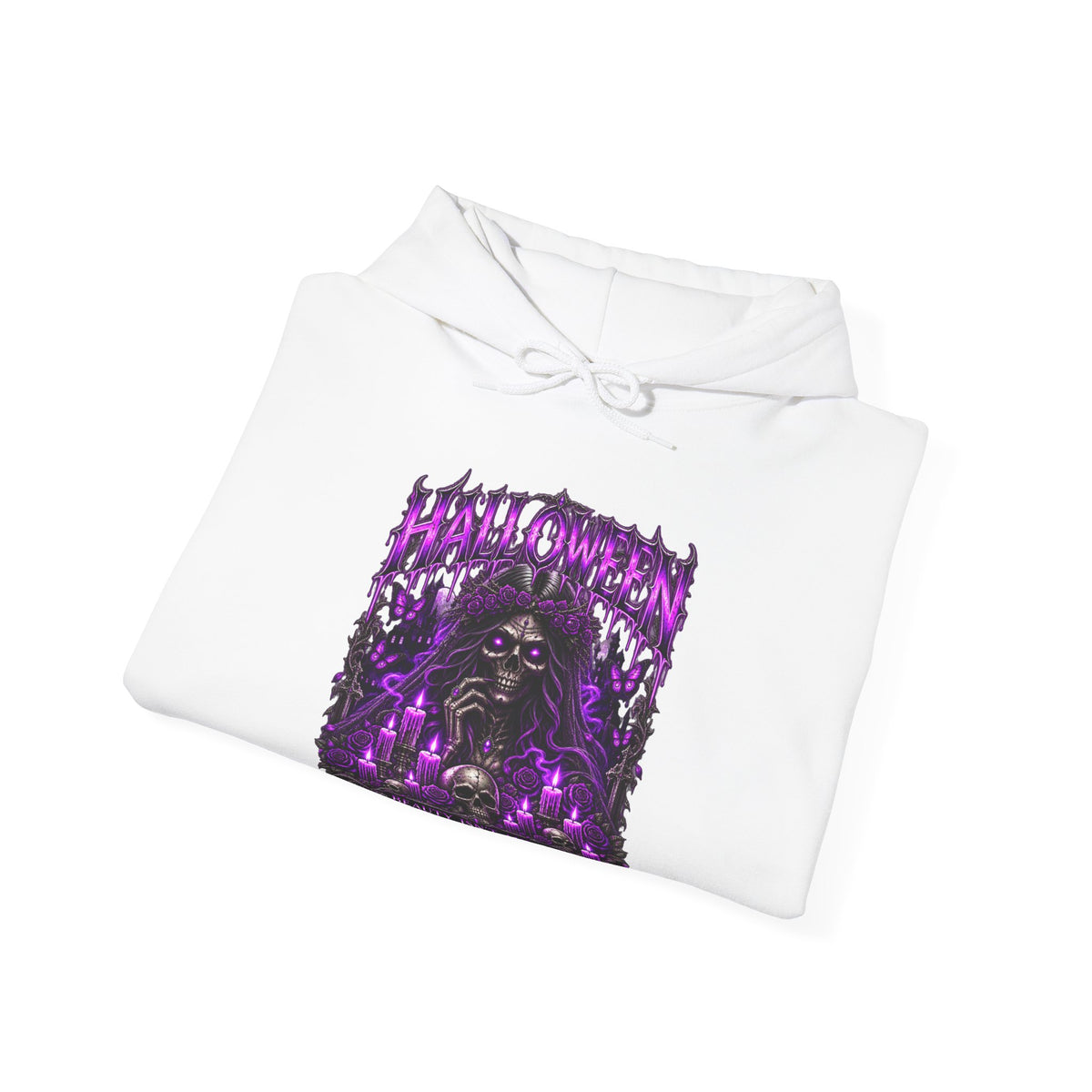 Beautiful Deception Skeleton Hoodie in White — folded view