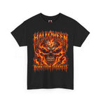 Born from Darkness Flaming Skull T-Shirt in Black — front view