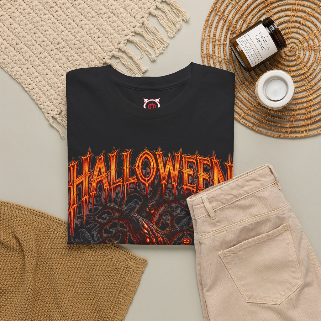 Carved by Fear Pumpkin T-Shirt in Black — folded view