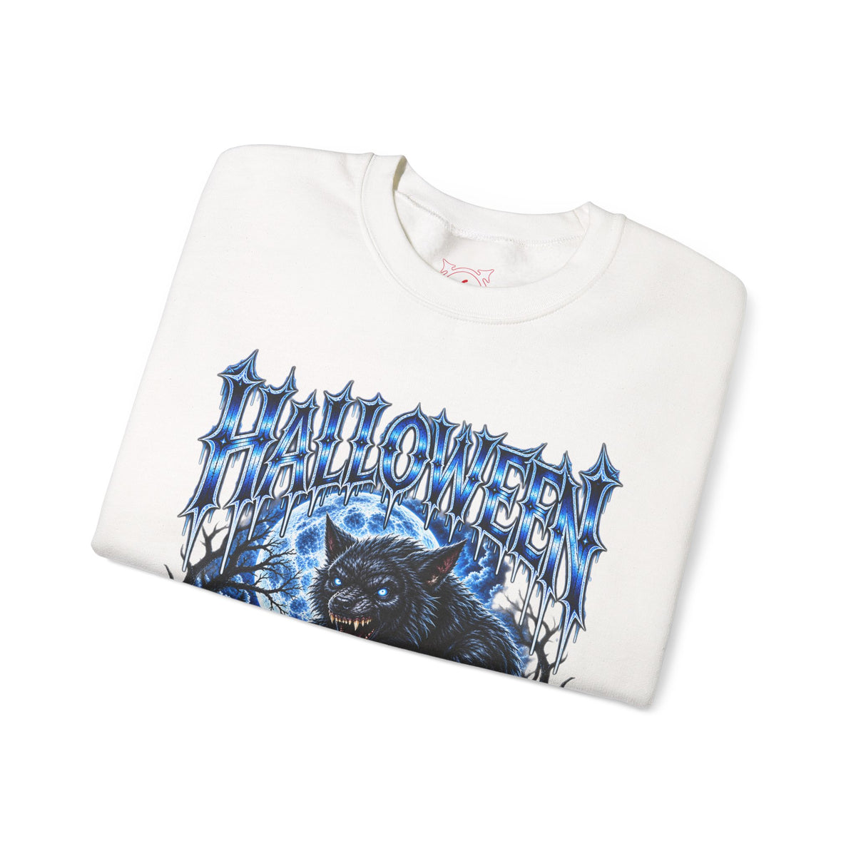 Full Moon Terror Werewolf Sweatshirt in White — folded view