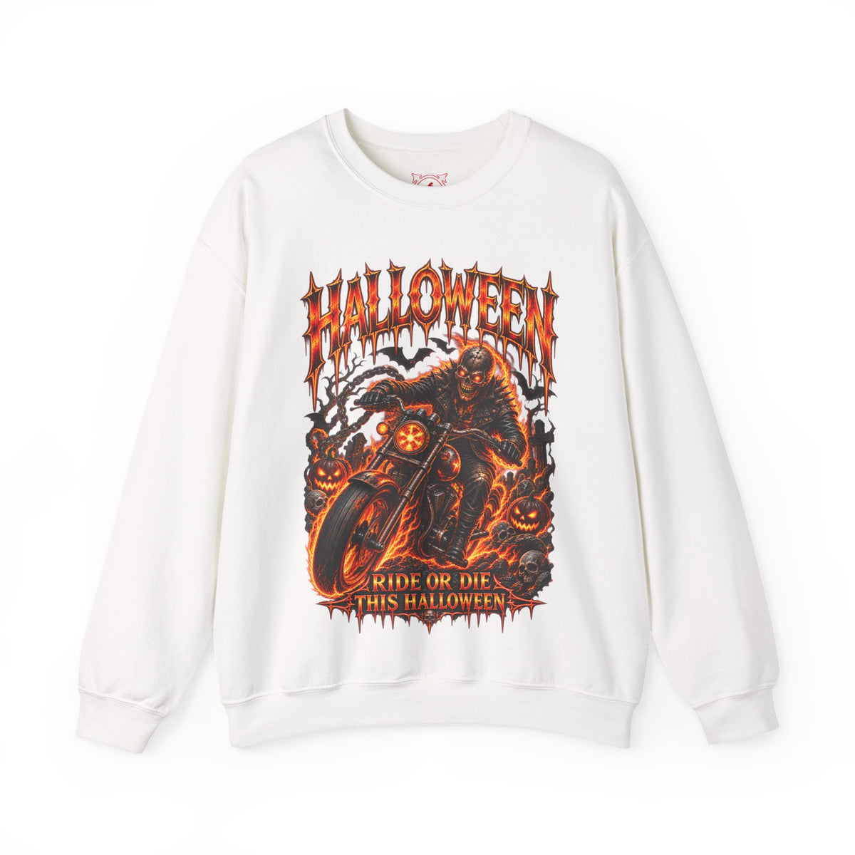Ride or Die Skeleton Biker Sweatshirt in White — front view
