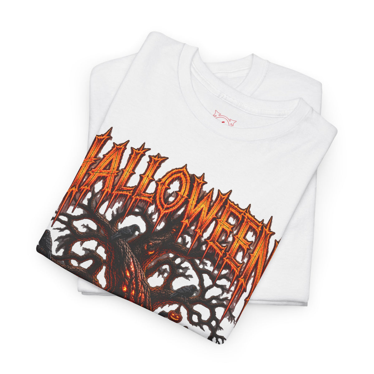 Carved by Fear Pumpkin T-Shirt in White — folded view