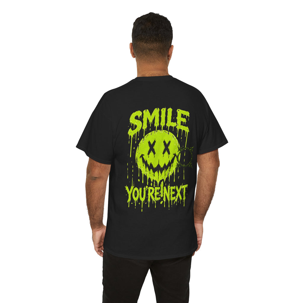 You Are Next Creepy Smiley T-Shirt in Black — model view
