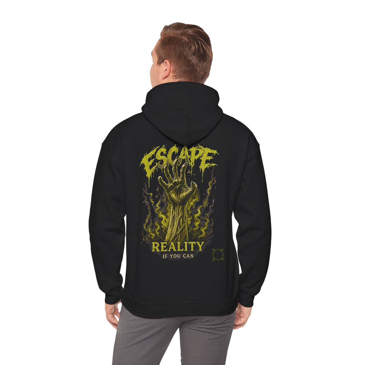 Escape Reality Zombie Hand Hoodie in Black — model view