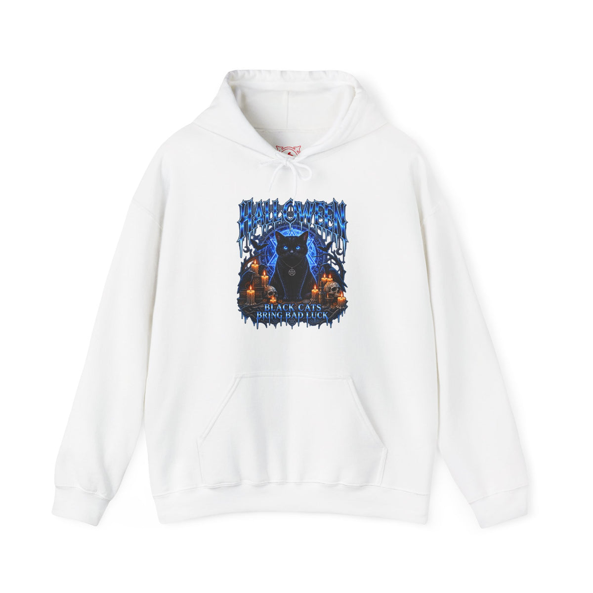 Black Cat Ritual Hoodie in White — front view