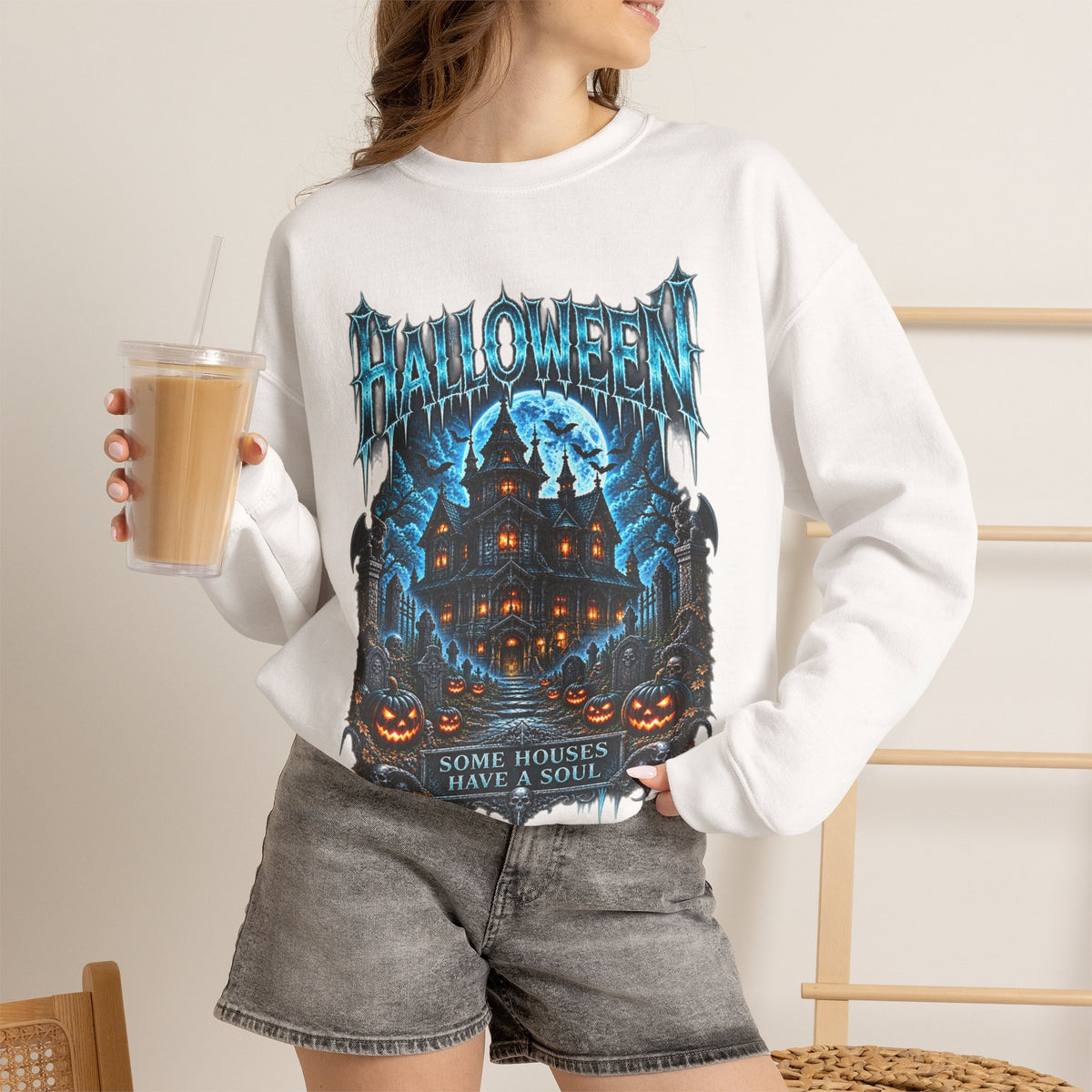 House of Souls Sweatshirt in White — model view