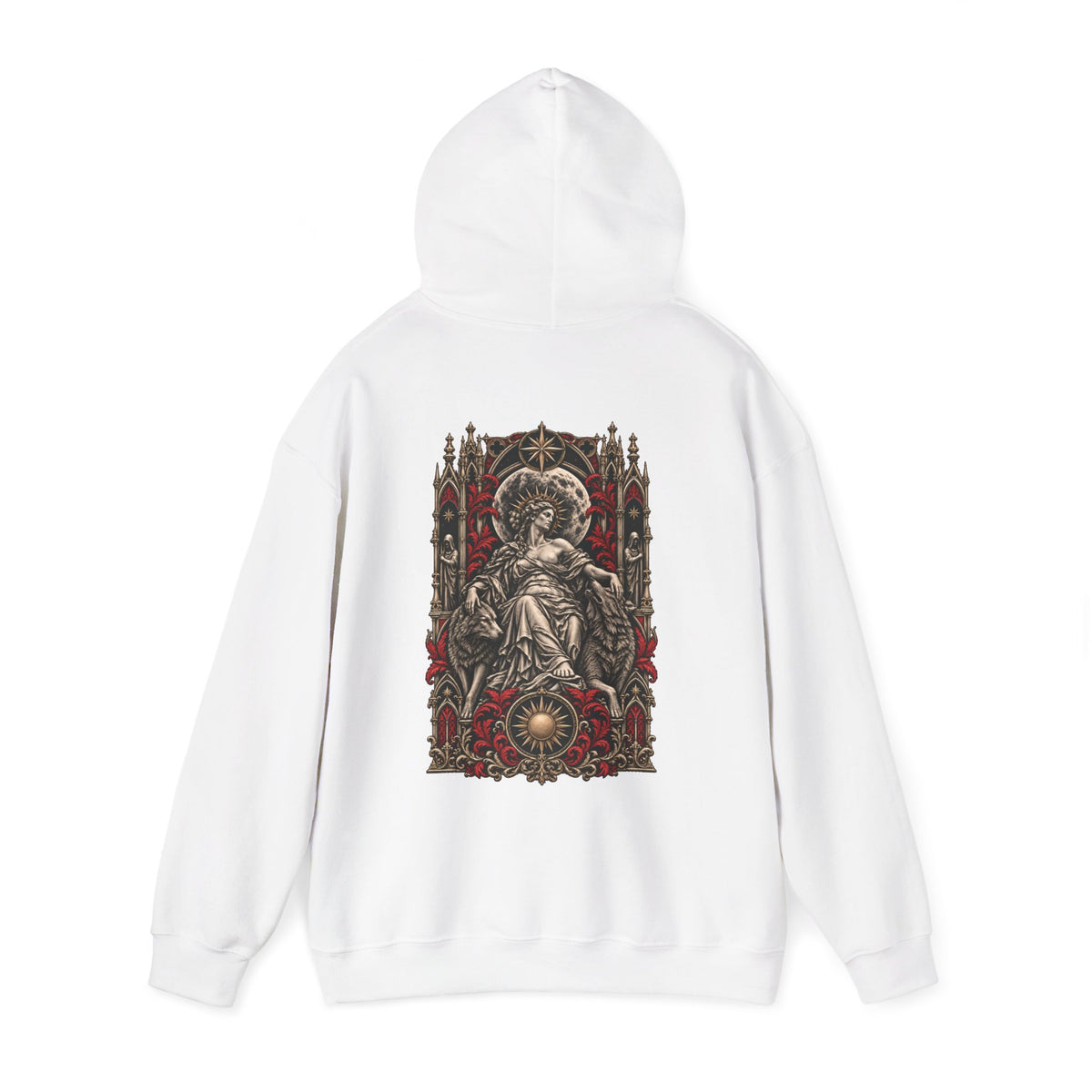 Moonveil Hoodie in White — back view with hood raised