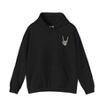 Bone Sign Skeleton Hand Hoodie in Black — front view
