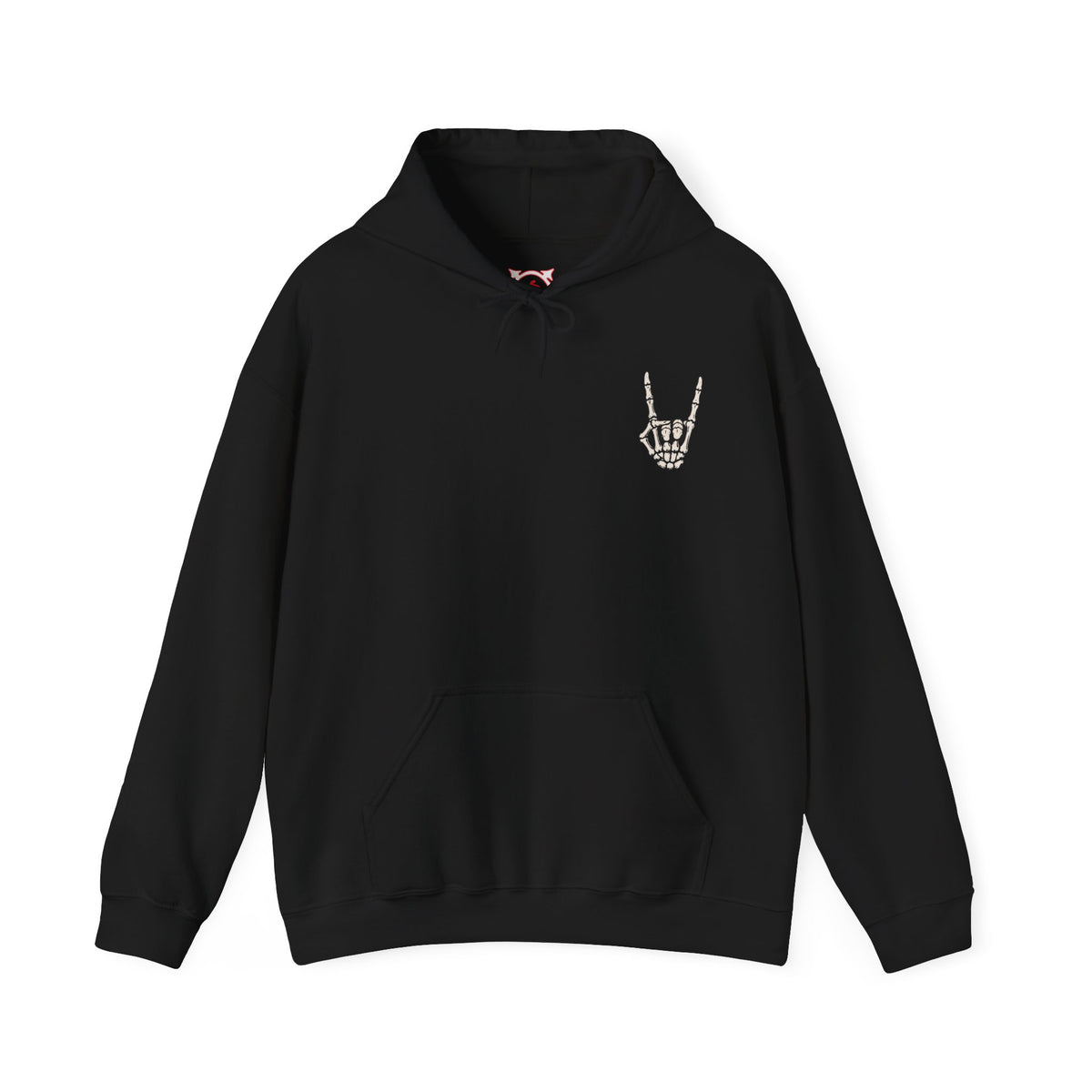 Bone Sign Skeleton Hand Hoodie in Black — front view