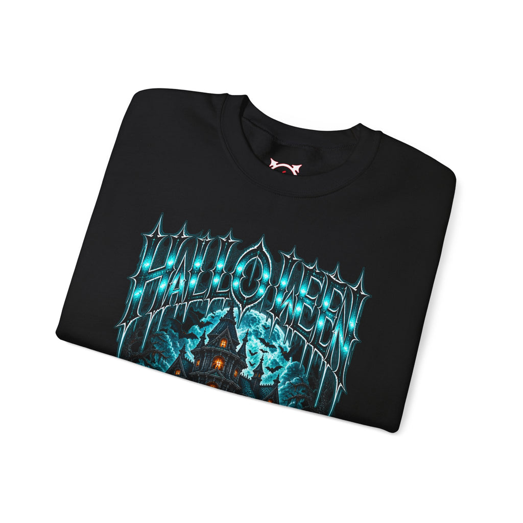 Midnight Manor Haunted House Sweatshirt in Black — folded view