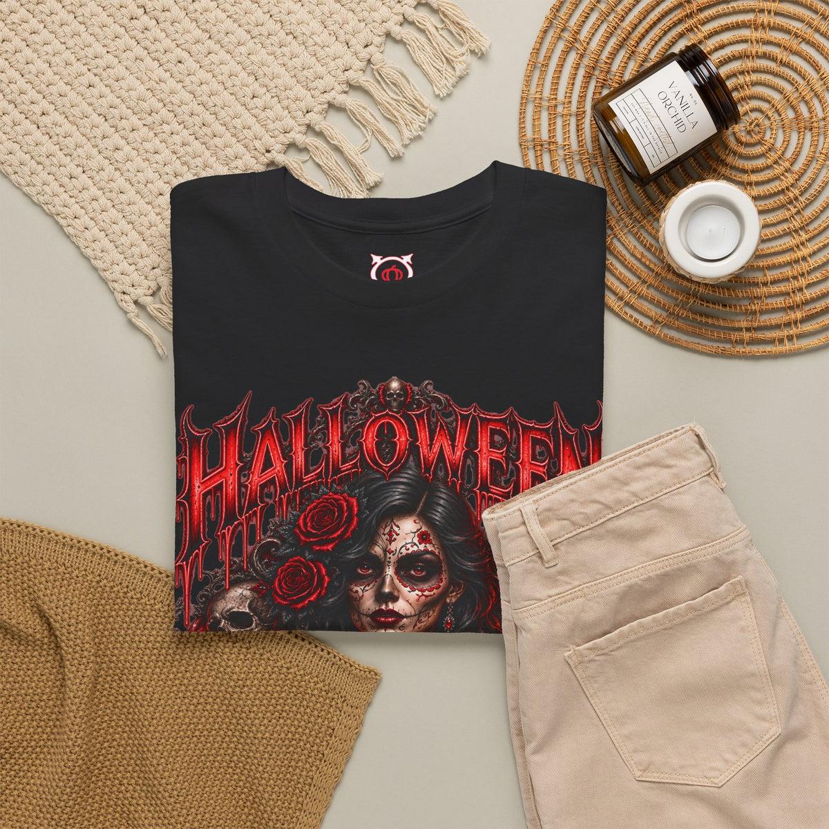 Beauty of the Dead Gothic Portrait T-Shirt in Black — folded view