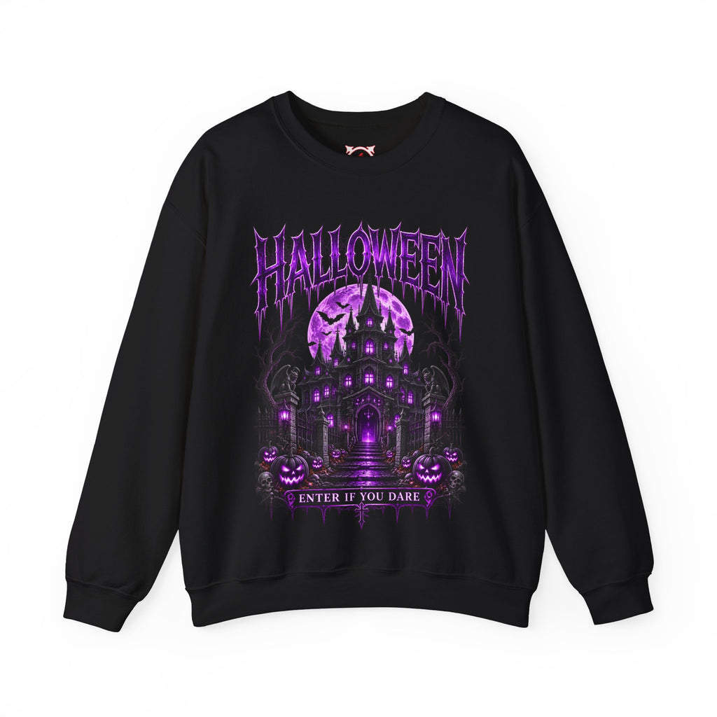 Enter If You Dare Haunted House Sweatshirt in Black — front view