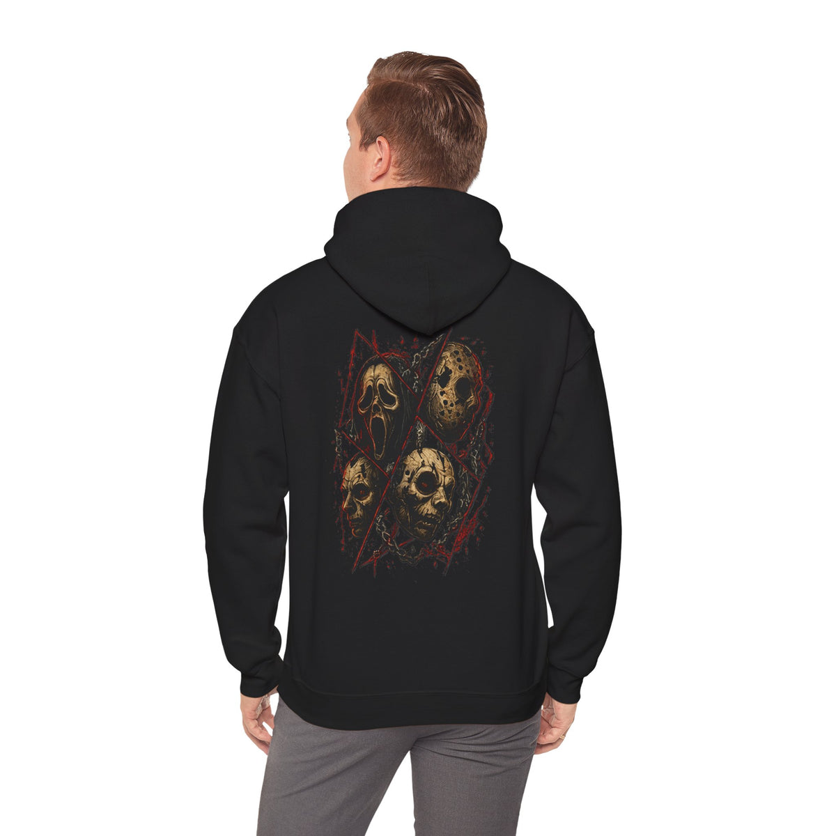 Final Cut Horror Mask Hoodie in Black — model view