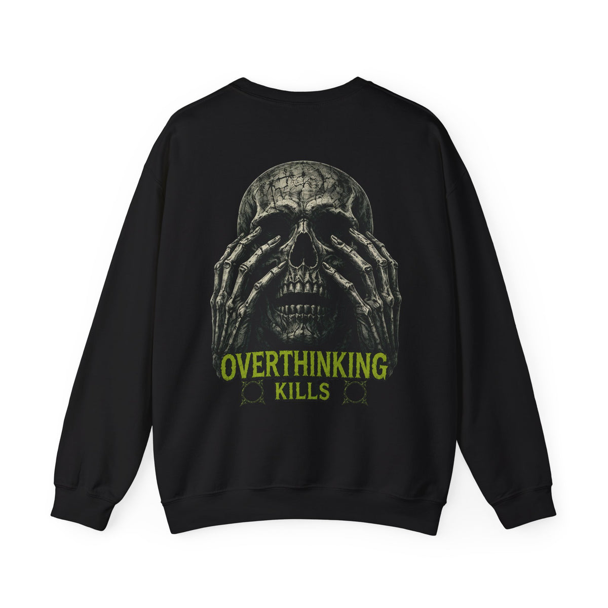 Overthinking Kills Skull Sweatshirt in Black — back view