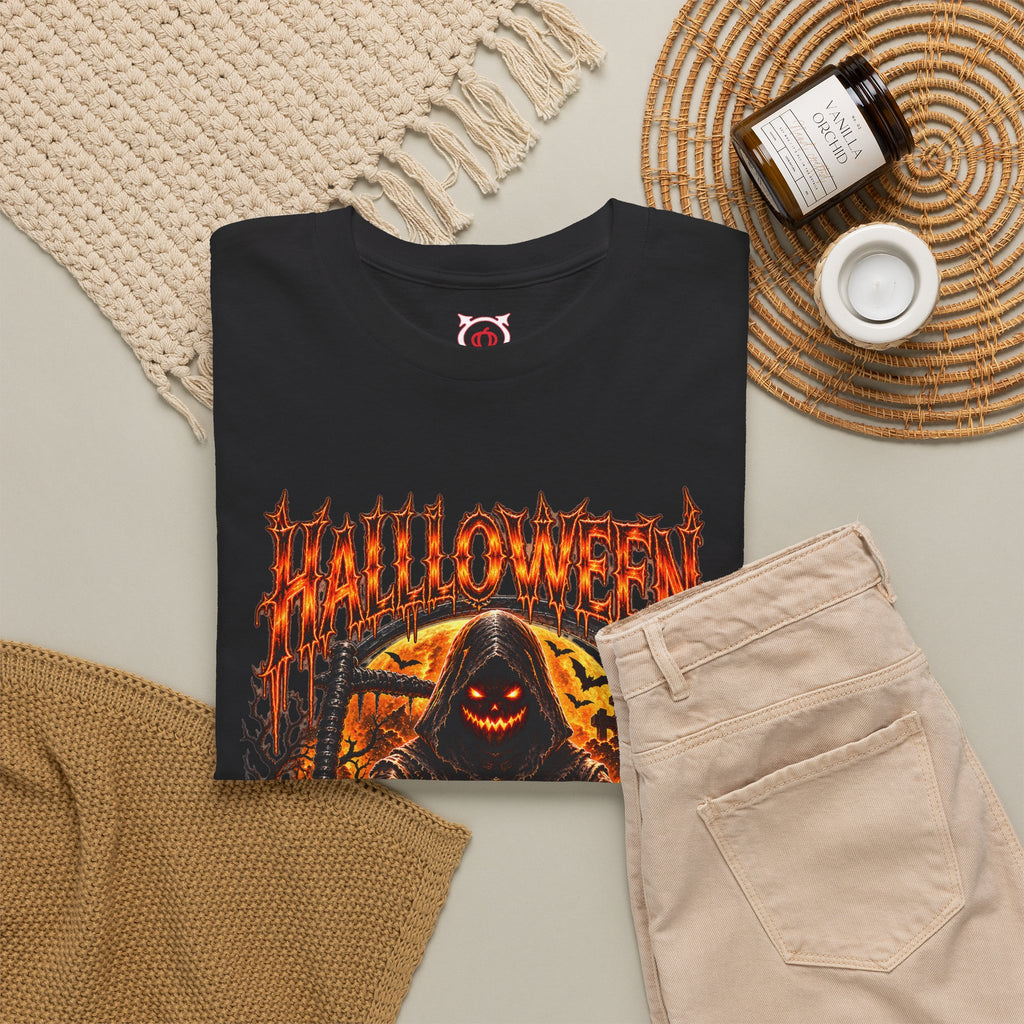 Time Is Running Out Grim Reaper T-Shirt in Black — folded view