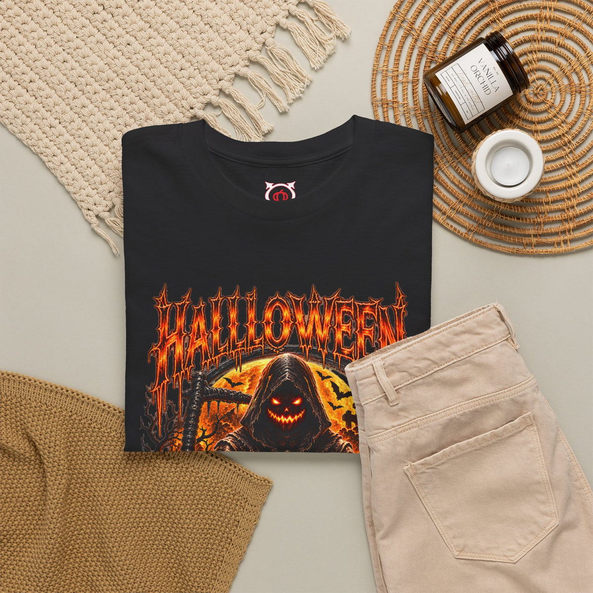 Time Is Running Out Grim Reaper T-Shirt in Black — folded view